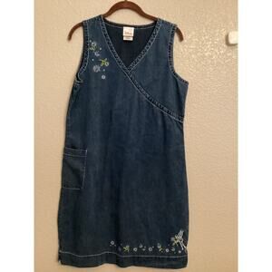 Vintage Disney Store Tinkerbell embroidered denim v-neck shift dress M